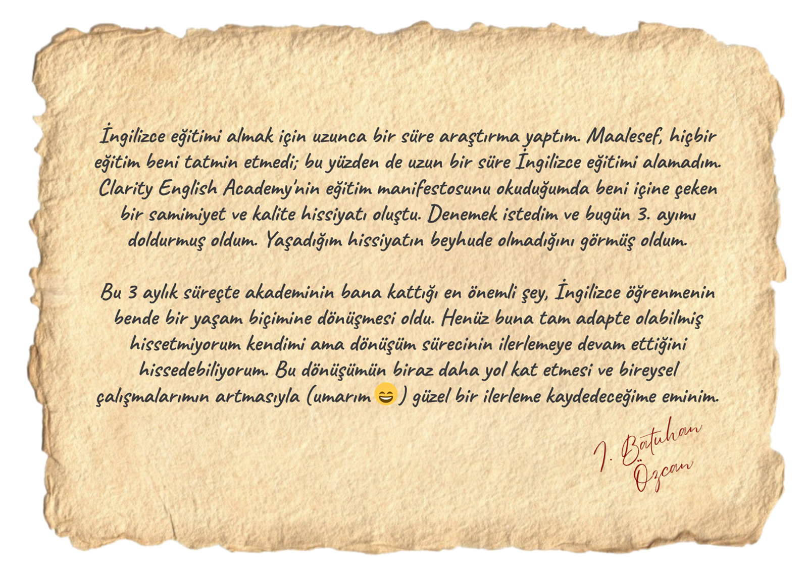 J. Batuhan Özcan öğrenci yorumu