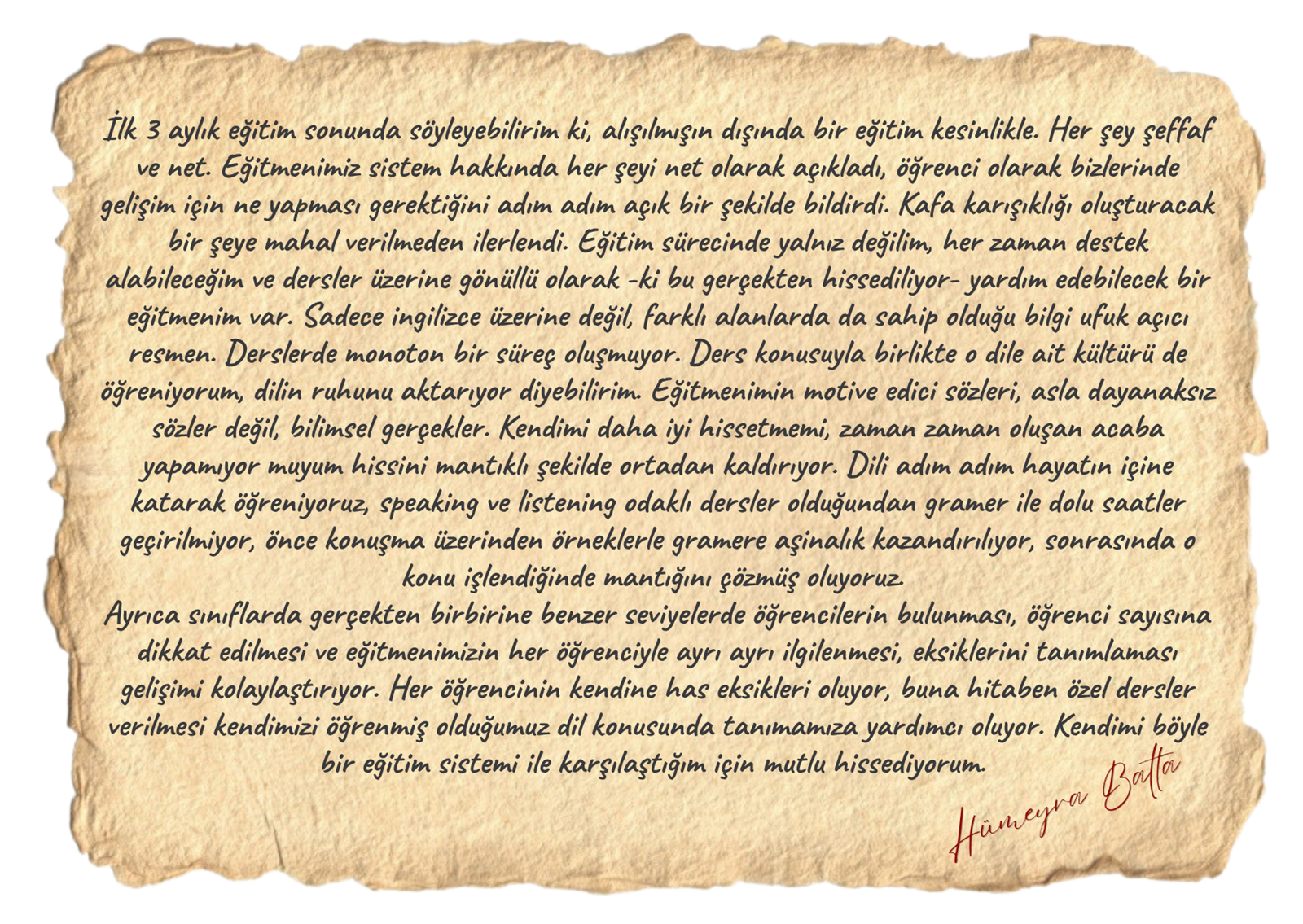 Hümeyra Balta öğrenci yorumu